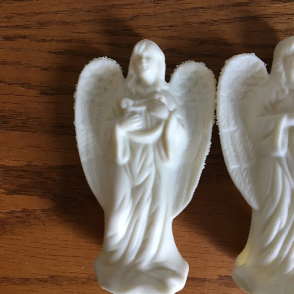 Vintage Angel Figurines Set of 3 White Porcelain Bisque Instruments Musical